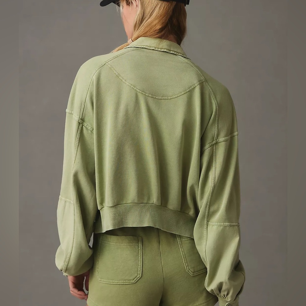 Daily Practice By Anthropologie Green cropped relaxed fit snap front shacket L - Picture 2 of 9